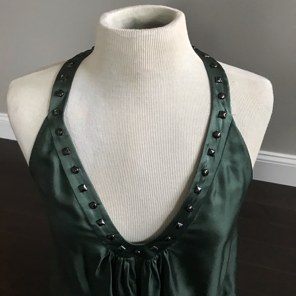 NWT Development hunter green silk studded halter top - Picture 2 of 7
